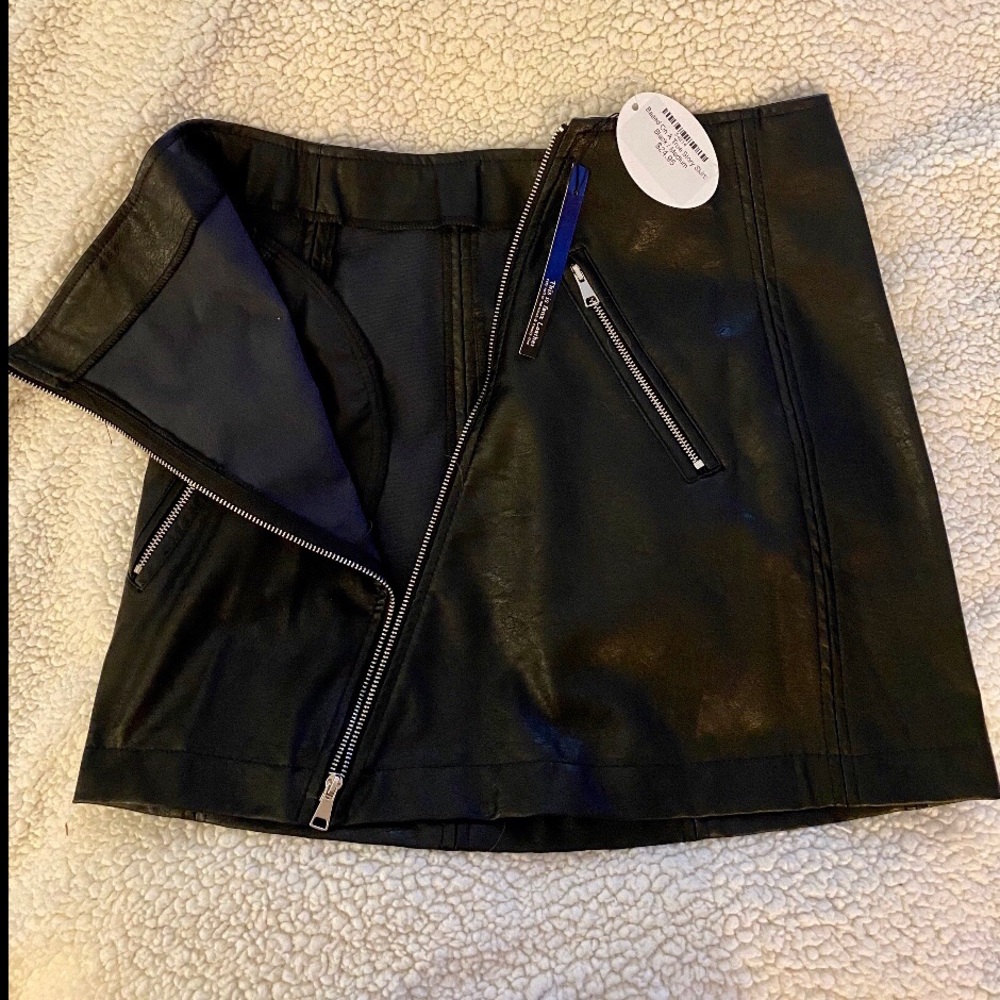 FAUX black leather Skirt with Zippers